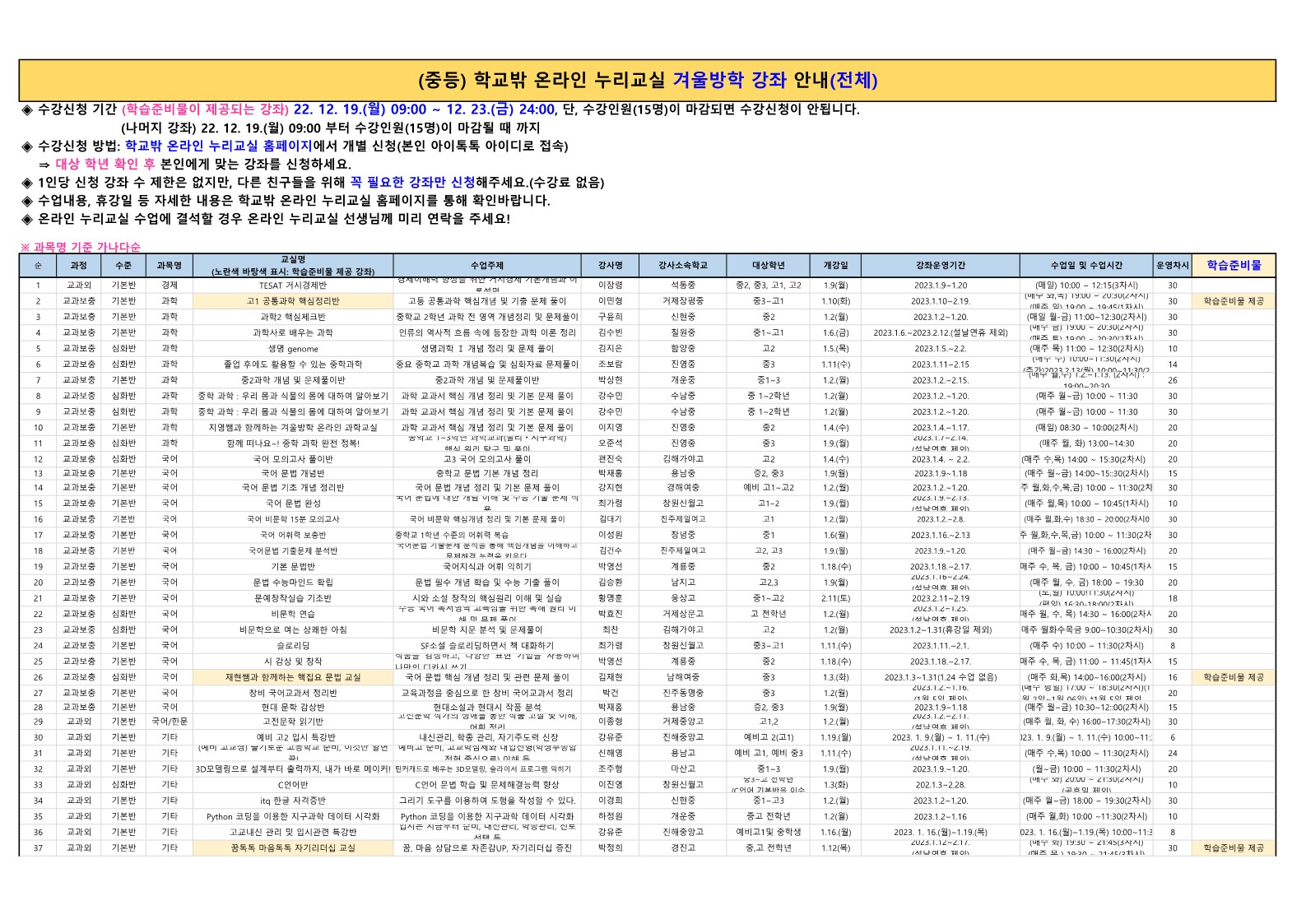 중등 학교밖 온라인 누리교실 겨울방학 강좌 안내 1.jpg