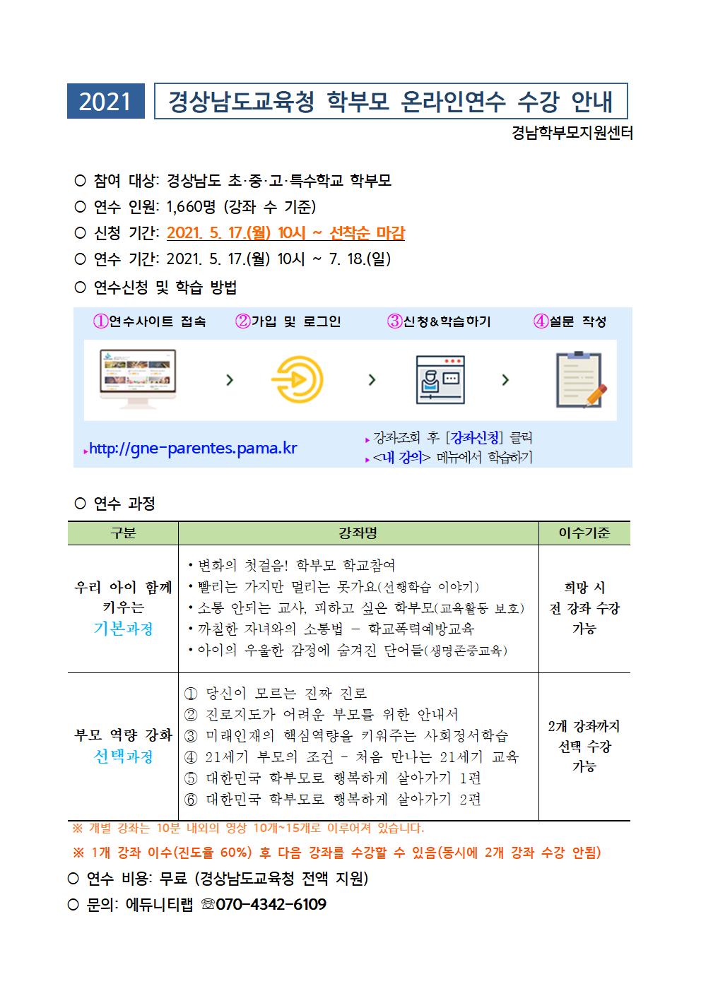 경남교육청 학부모 온라인연수 신청 안내 [1번째 이미지]