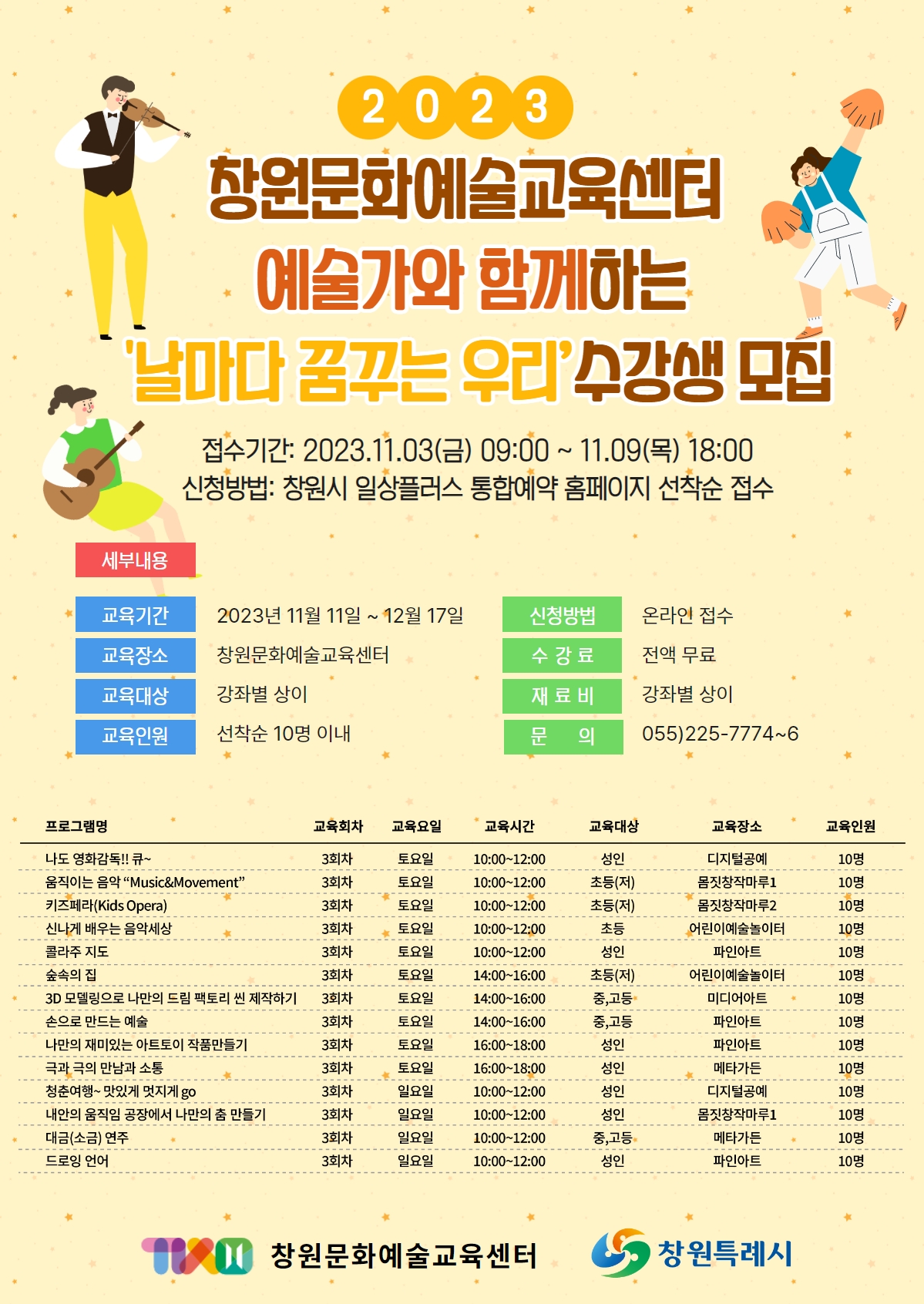 창원시 문화예술과_창원문화예술교육센터 '날마다 꿈꾸는 우리' 수강생 모집.jpg
