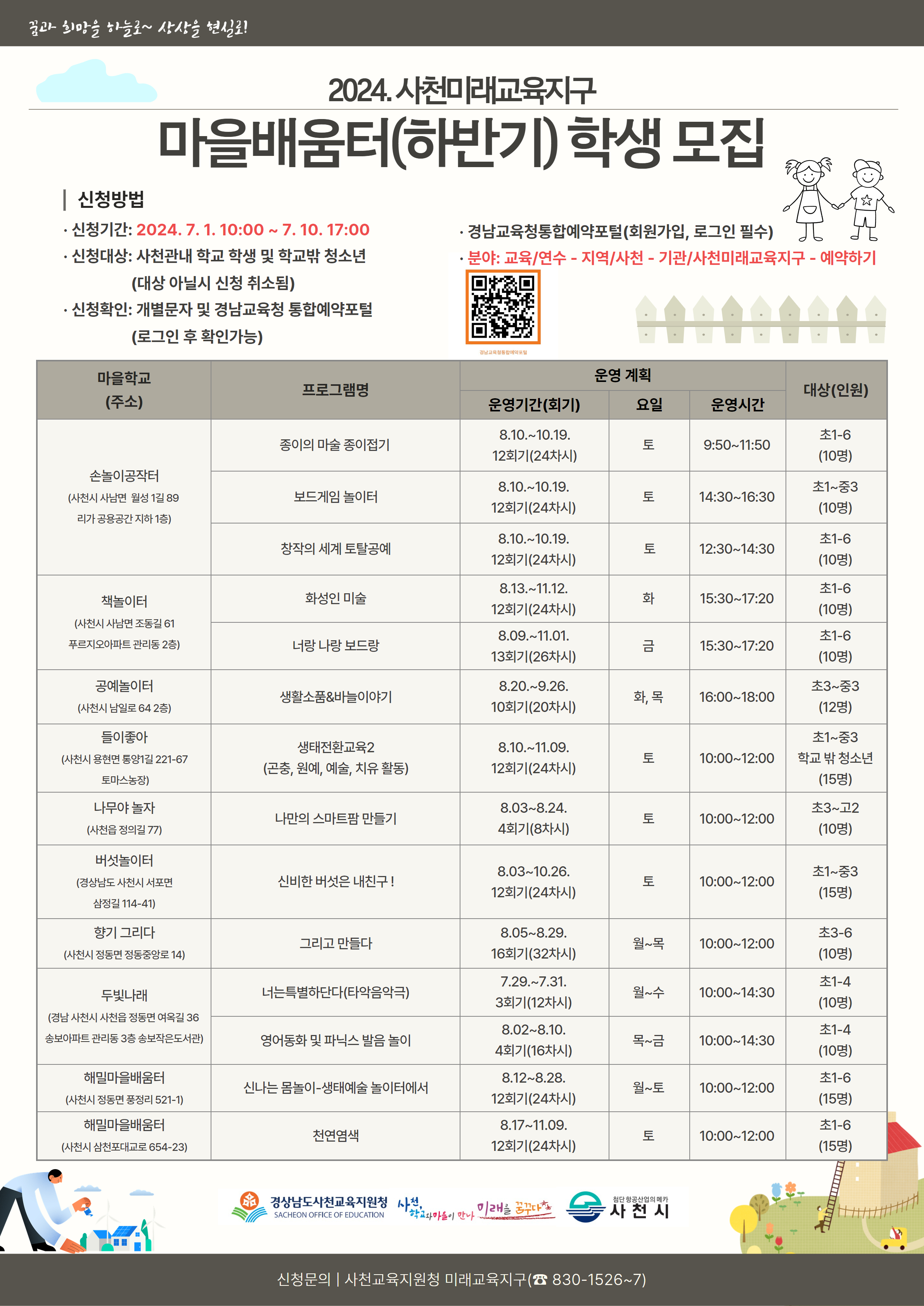 경상남도사천교육지원청 교육지원과_2024. 사천미래교육지구 마을배움터(하반기) 학생 모집 리플렛.jpg